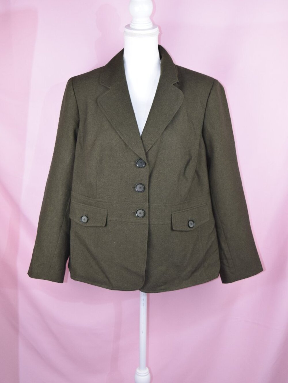 Jones Studio Brown 3-Button Flap Pocket Lined Blazer Jacket | Size 16W